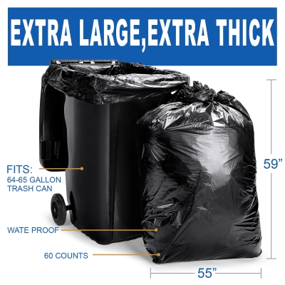 Kessni  Large Trash Bags High-Capacity Heavy Duty 64-65 Gallon 55”W x 59”H 60 count